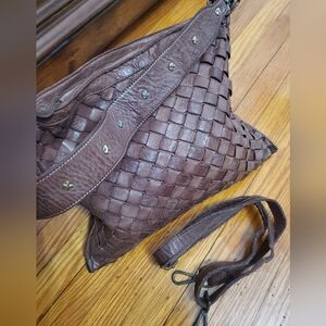 CIVICO 93 HOBO GENUINE ITALIAN LEATHER  Brown Woven CROSSBODY,SHOULDER Bag